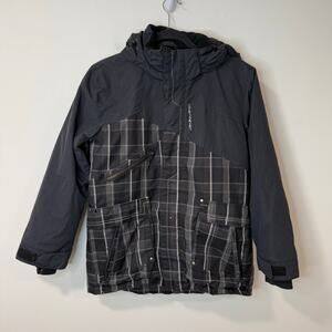 Obermeyer Boys Teen Ski Jacket Plaid Hooded Waterproof Black Juniors 16